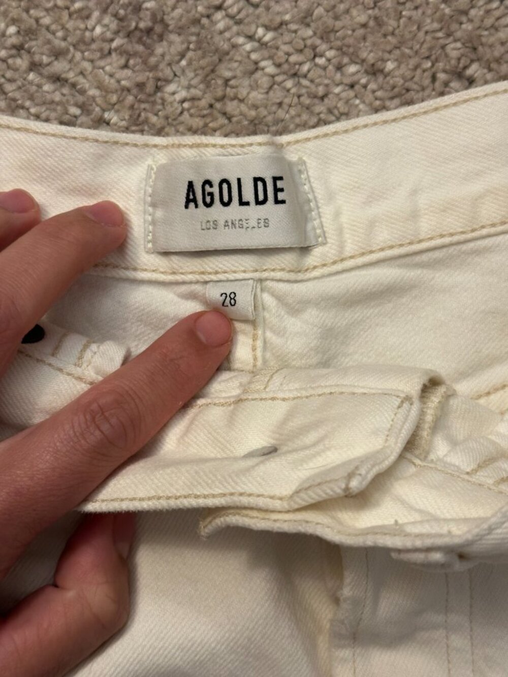 AGOLDE Parker Denim Long Shorts Color: Panna Cotta (white) size 28 - Picture 6 of 10